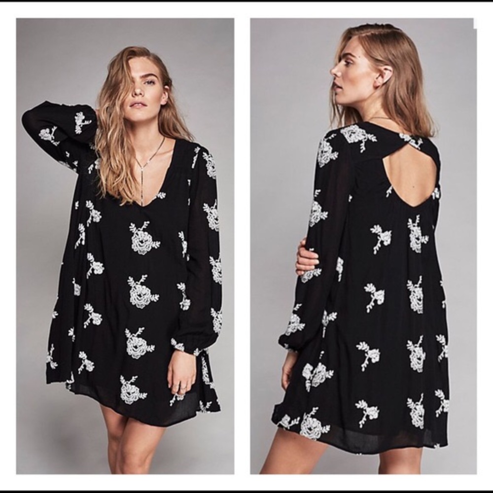 Free People Black Embroidered Dress
